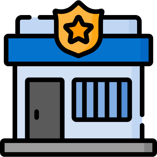 Police station architecture and city sheriff building icon