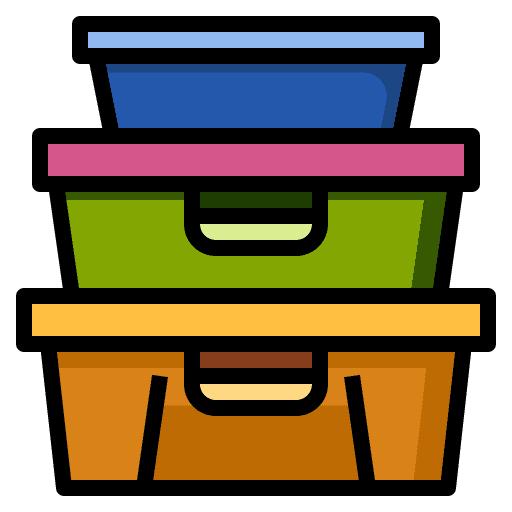 Lunch box food and restaurant container bottle icon