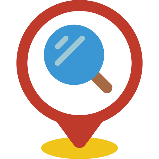 Pin maps and location research search icon