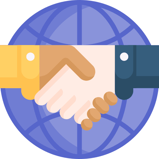 Cooperation international handshake fair trade icon
