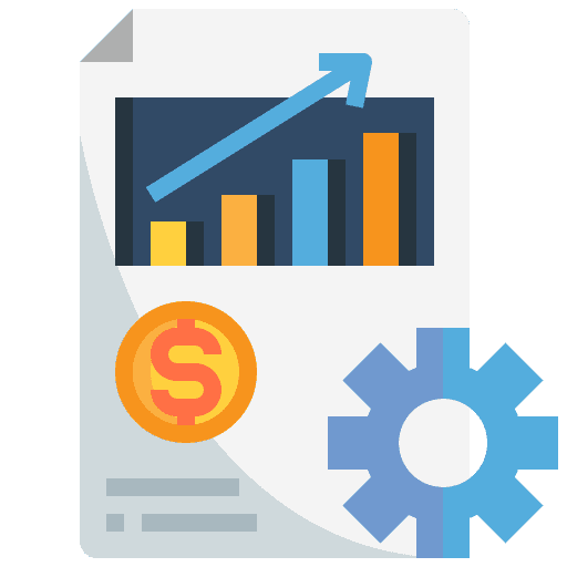 Document management bar chart up arrow icon
