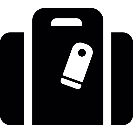 Handbag in black with a label baggage vacations commerce icon