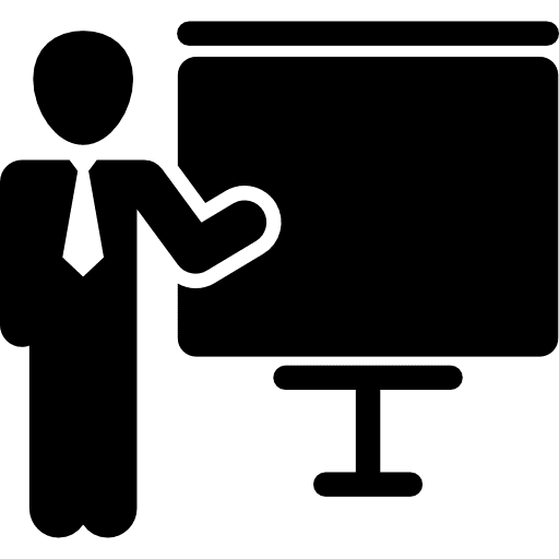 Businessman in a presentation with a screen screen person business icon