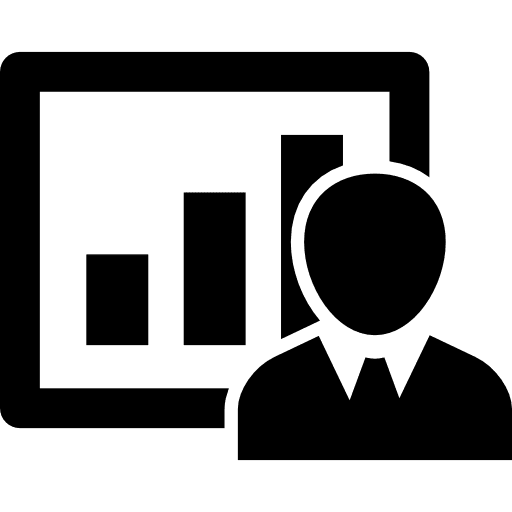 Businessman on business presentation with bars graphic man bars graphic startup icons icon