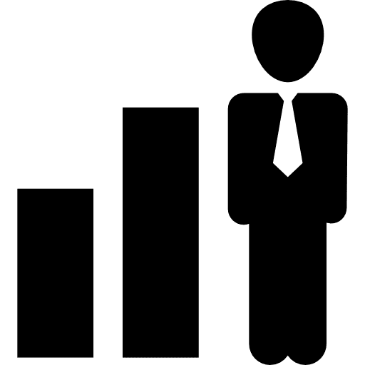 Businessman in ascending business bars graphic graphic standing business icon