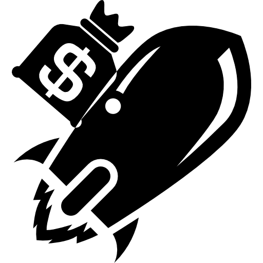 Rocket space ship with money bag of dollars money bag bag sack icon