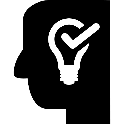 Verified idea lightbulb in man head verified symbol head icon