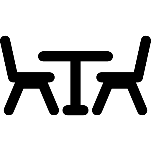 Restaurant table and chairs two eat side view icon