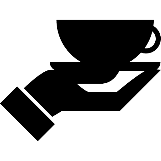 Hand carrying a tea cup of restaurant service coffee serving hand icon