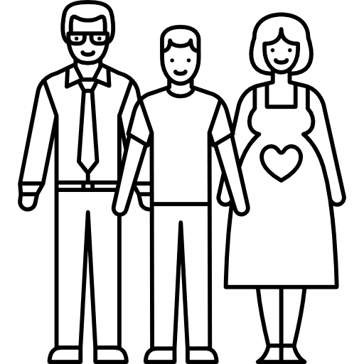 Expecting parents and teenager family boy woman icon