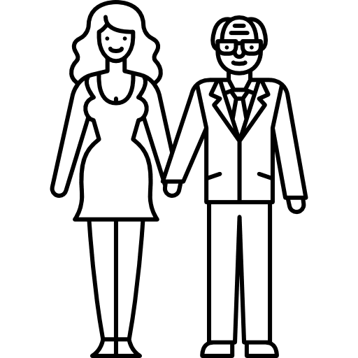 Young girl and old man couple love family icon