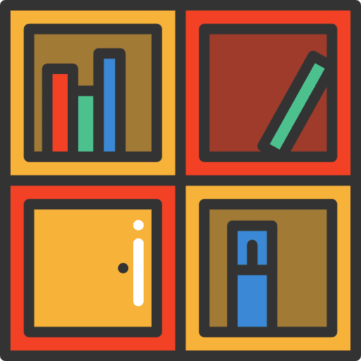 Shelves furniture and household bookcase library icon