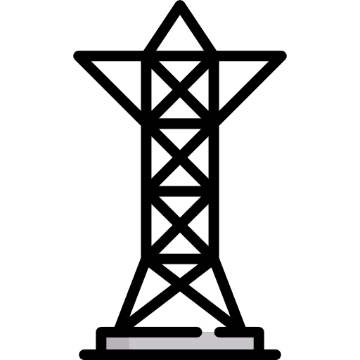 Power line electricity industry architecture and city icon