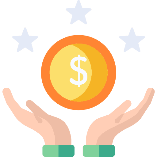 Reward dollar coin hands icon