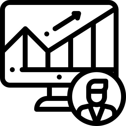 Computer bar graph computer person icon