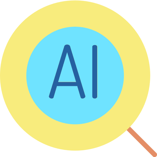 Artificial intelligence bot search magnifying glass icon