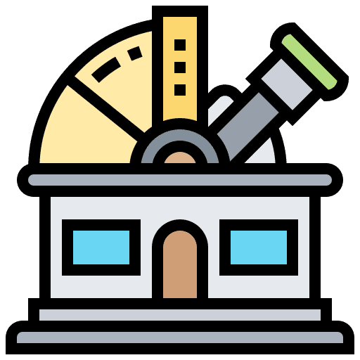 Observatory architecture and city telescope space icon