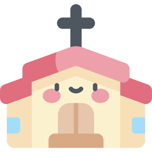 Church architecture and city religious building icon