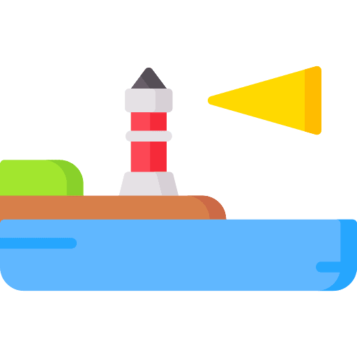 Lighthouse architecture and city buildings light icon