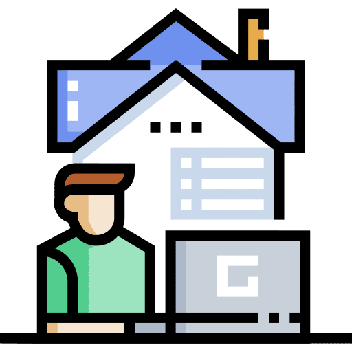 Home computer desk teleworking icon