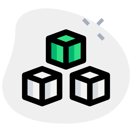 Multiple three dimensional design shapes icon