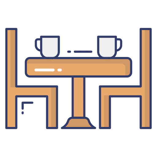 Dinner table cafe cups chair icon