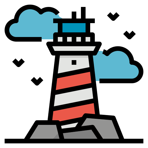 Lighthouse architecture and city lighthouse tower icon