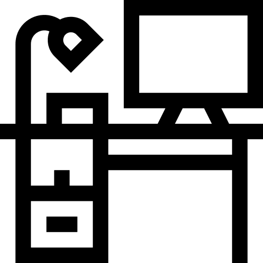 Workplace worksite furniture and household workspace icon