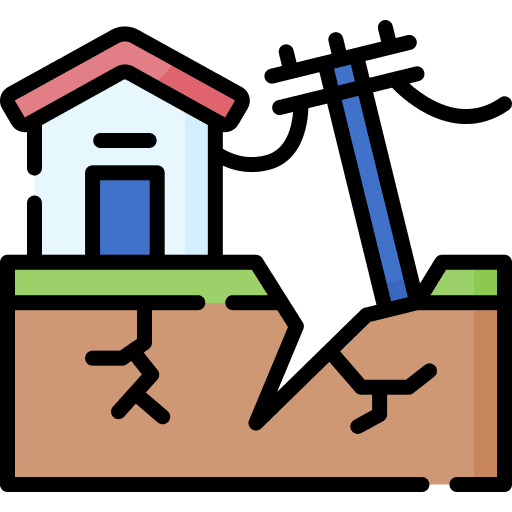 Earthquake ground disaster houses icon