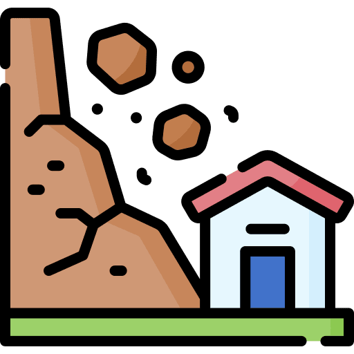 Landslide rockfall rocks danger icon
