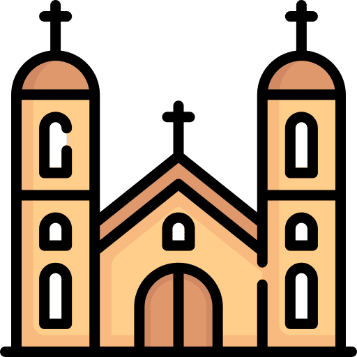 Temple architecture and city christian building icon