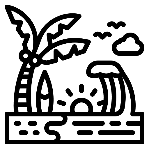 Beach surfboard holidays ocean icon