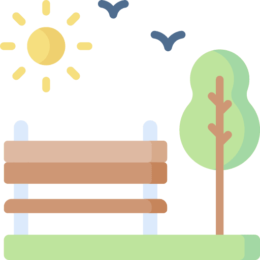 Garden park architecture and city bench icon