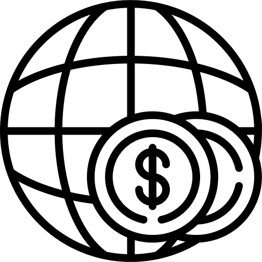 World dollar symbol earth grid worldwide icon