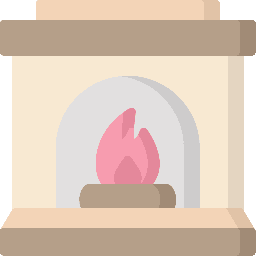 Fireplace furniture and household flame real estate icon