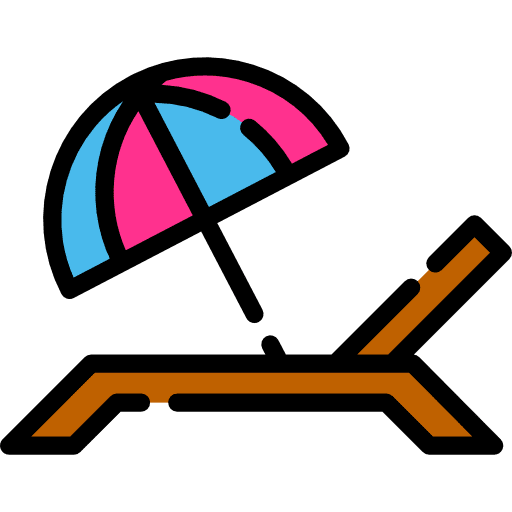 Sunbed sun umbrella beach summer icon