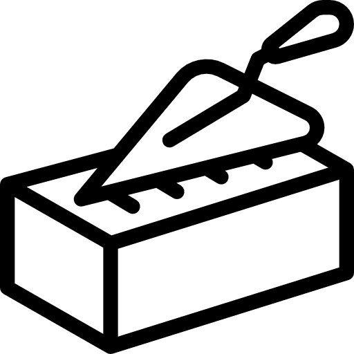 Brick buildings construction and tools building icon