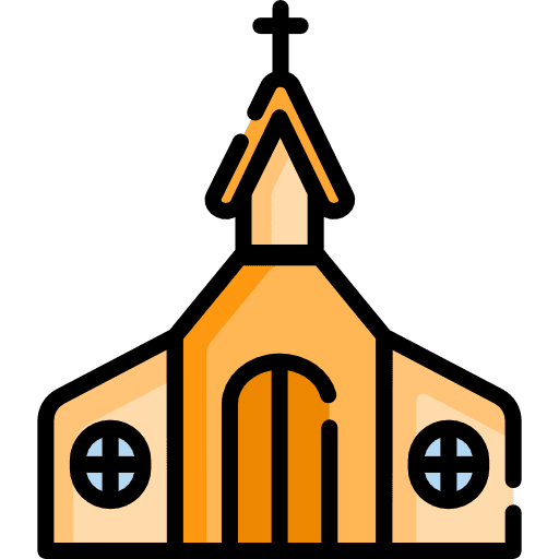 Church architecture and city catholic monuments icon