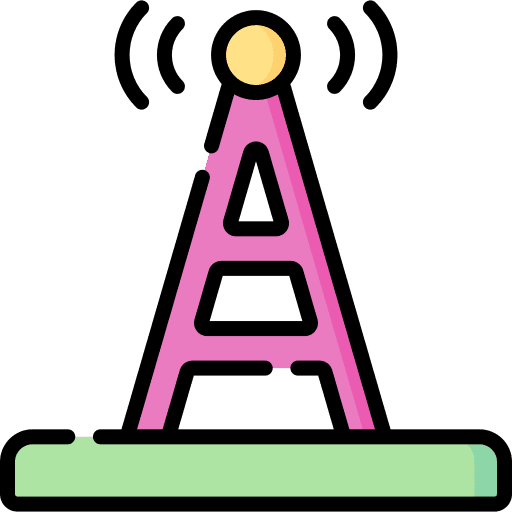 Broadcast transmission podcast architecture and city icon Broadcast transmission podcast architecture and city icon