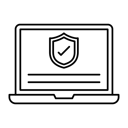 Laptop secured shield security icon