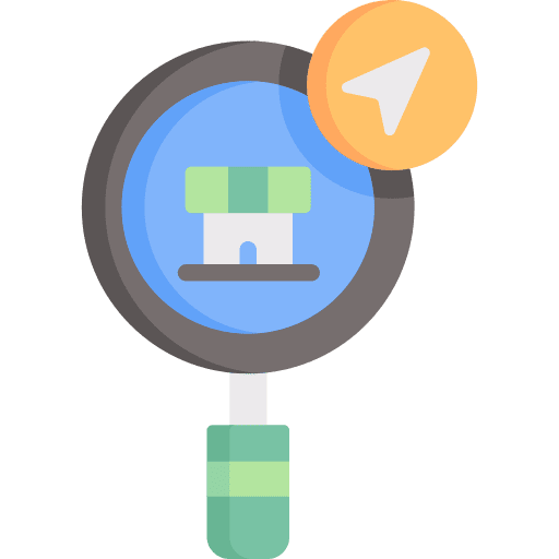 Grocery store magnifying glass navigation near me icon Grocery store magnifying glass navigation near me icon