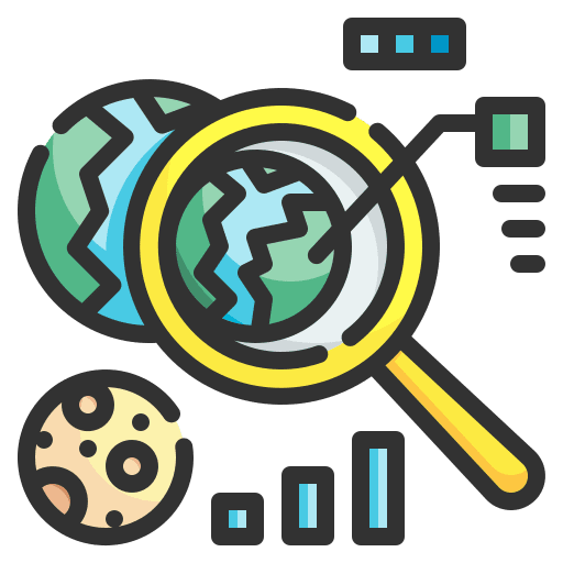 Research loupe research space icon