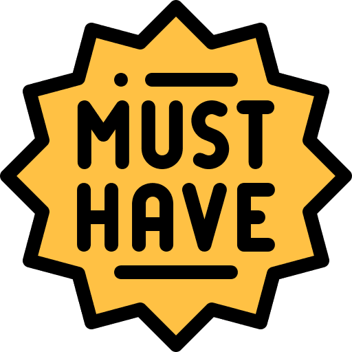 Must have commerce and shopping label promotion icon Must have commerce and shopping label promotion icon