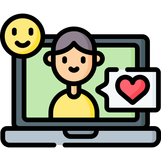 Influencer smile speech bubble laptop icon Influencer smile speech bubble laptop icon