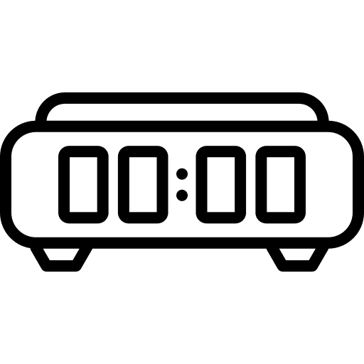 Digital alarm clock time and date midnight alert icon