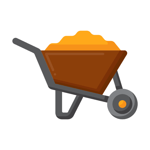 Wheelbarrow wheel construction and tools farm icon