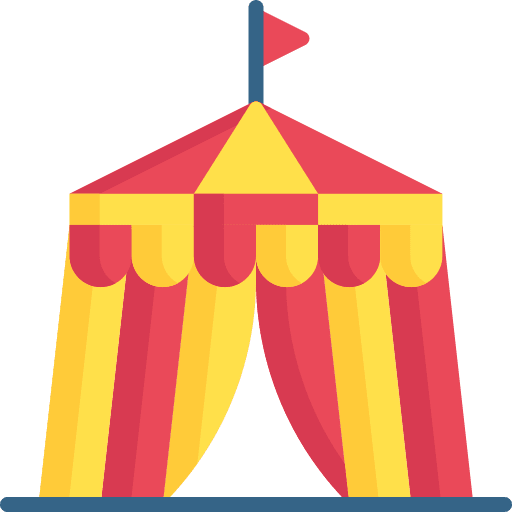 Circus tent fun fairground show icon Circus tent fun fairground show icon