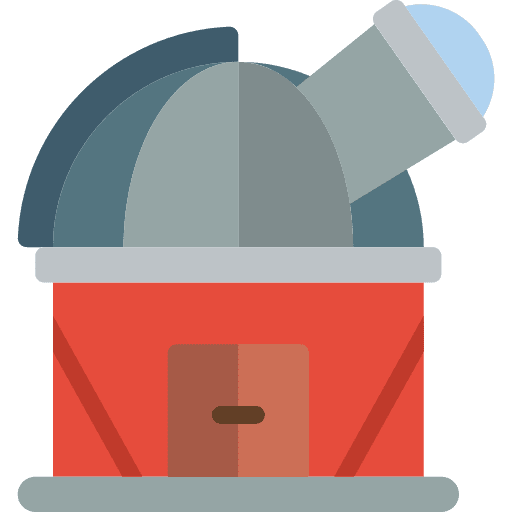 Observatory telescope architecture and city communications icon
