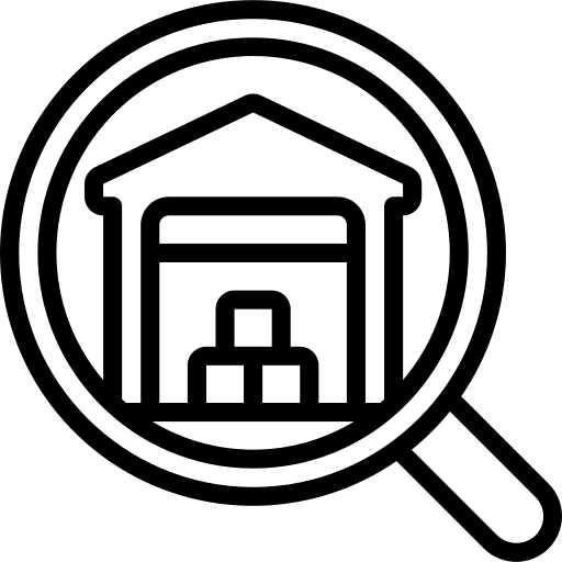 Warehouse magnifying glass logistics delivery view icon