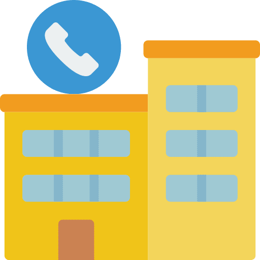 Call center calls communications building icon